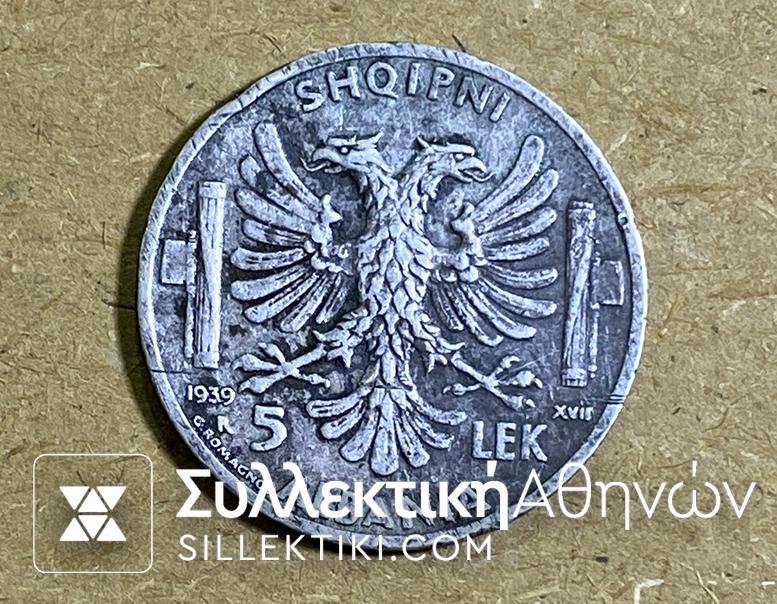 ΑΛΒΑΝΙΑ 5 Λεκ 1939 F/VF