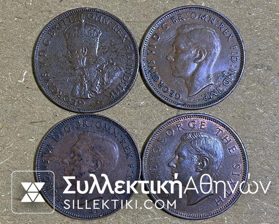 AUSTRALLIA 4 Χ Half Penny (1917