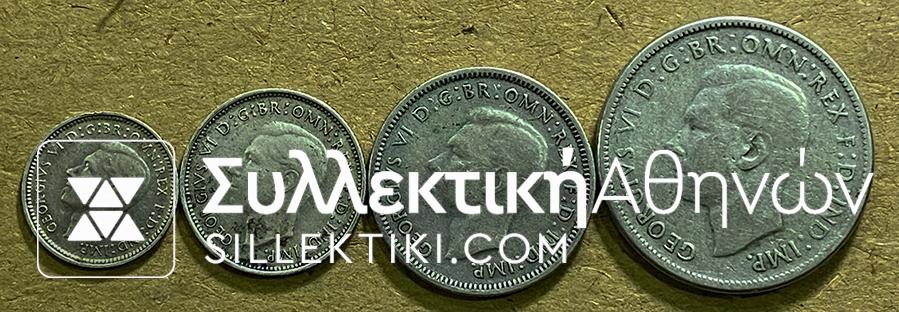 AUSTRALLIA 4 Silver Coins (3 Pence 1942
