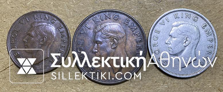 NEW ZEALAND 3 COINS (half Peny 1945