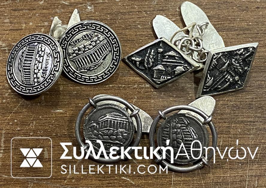 3 Pair Silver cufflinks