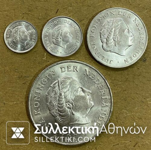 NETHERLAND ANTILLEN Set 4 Silver coins 1964-65 UNC