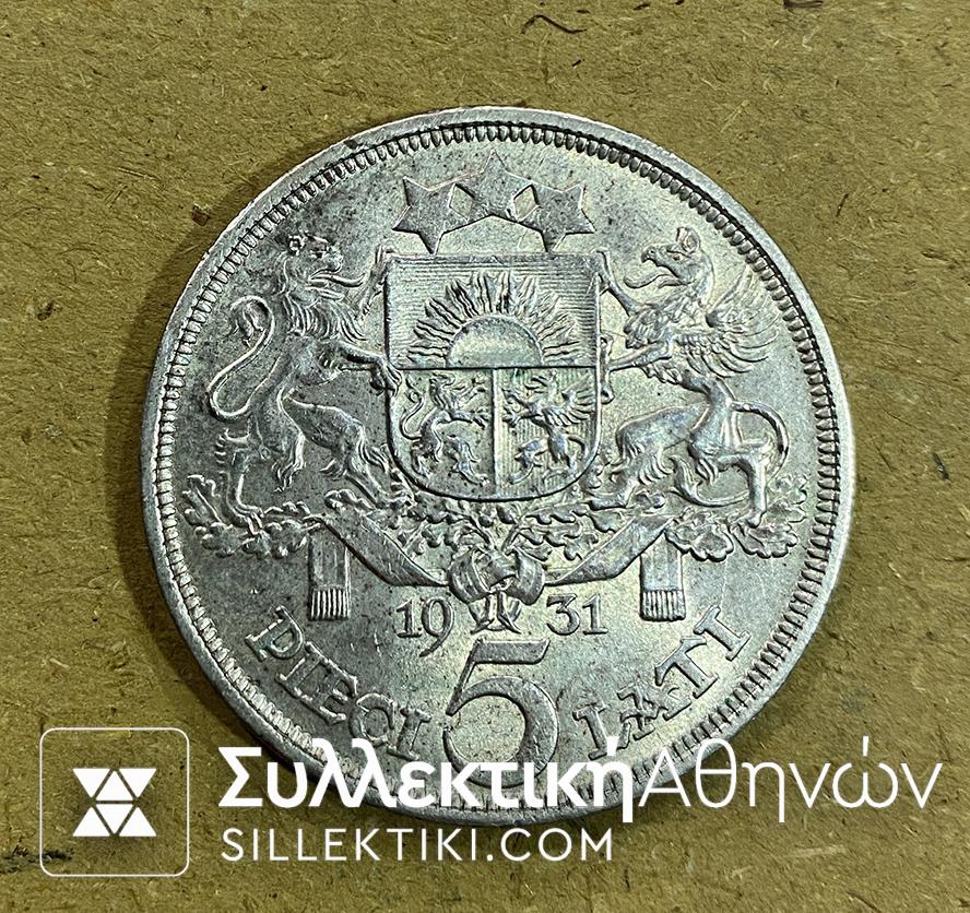 LATVIA 5 Lati 1931 AU