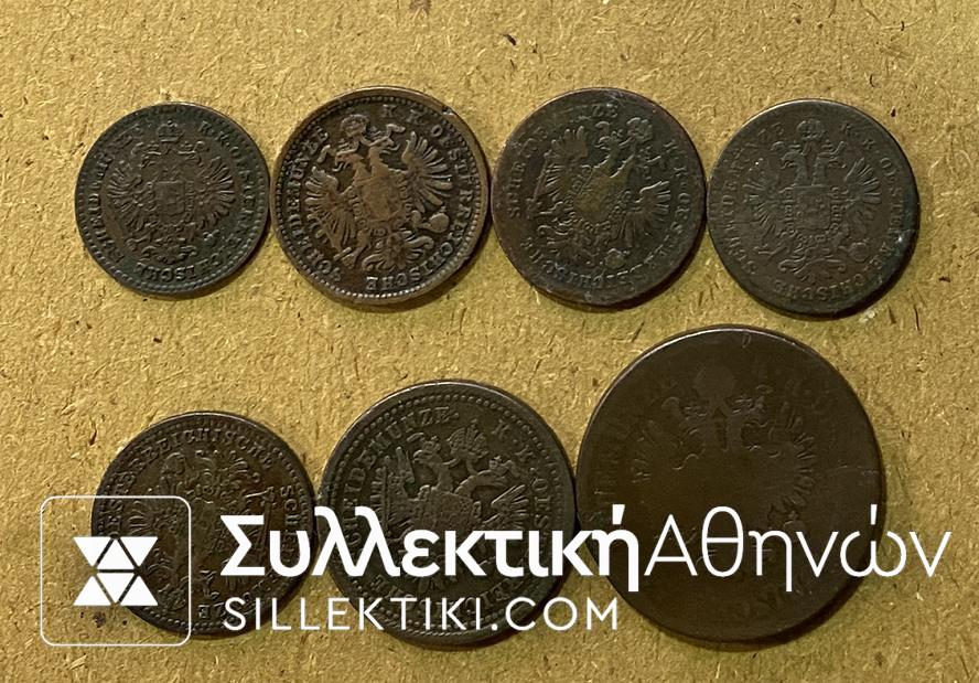 AUSTRIA Lot 7 different coins -5/10 Kruezer 1885