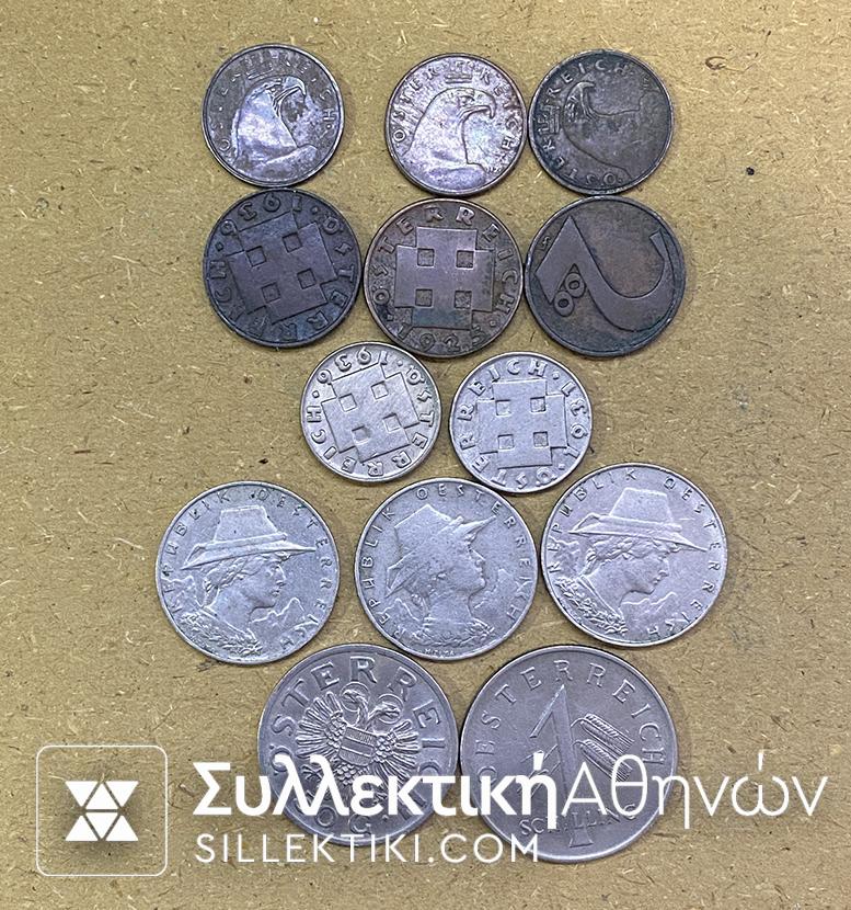 AUSTRIA 13 Different Coins 1924-39