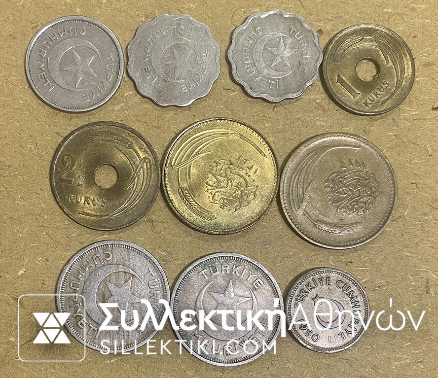 TURKEY 10 Different Coins 1922-1948