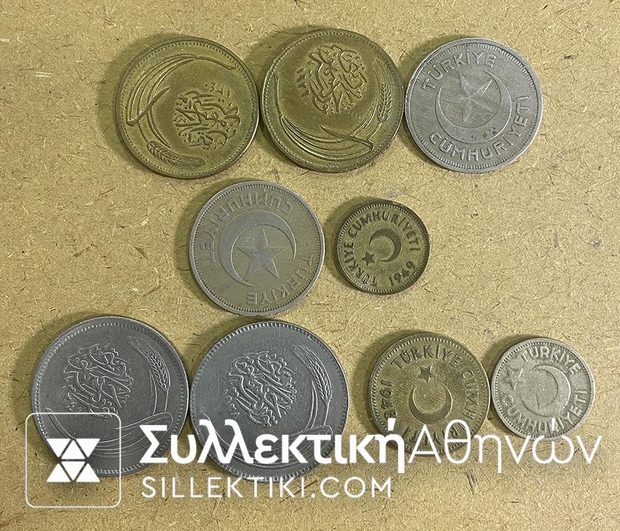 TURKEY 9 Different coins 1921-1949