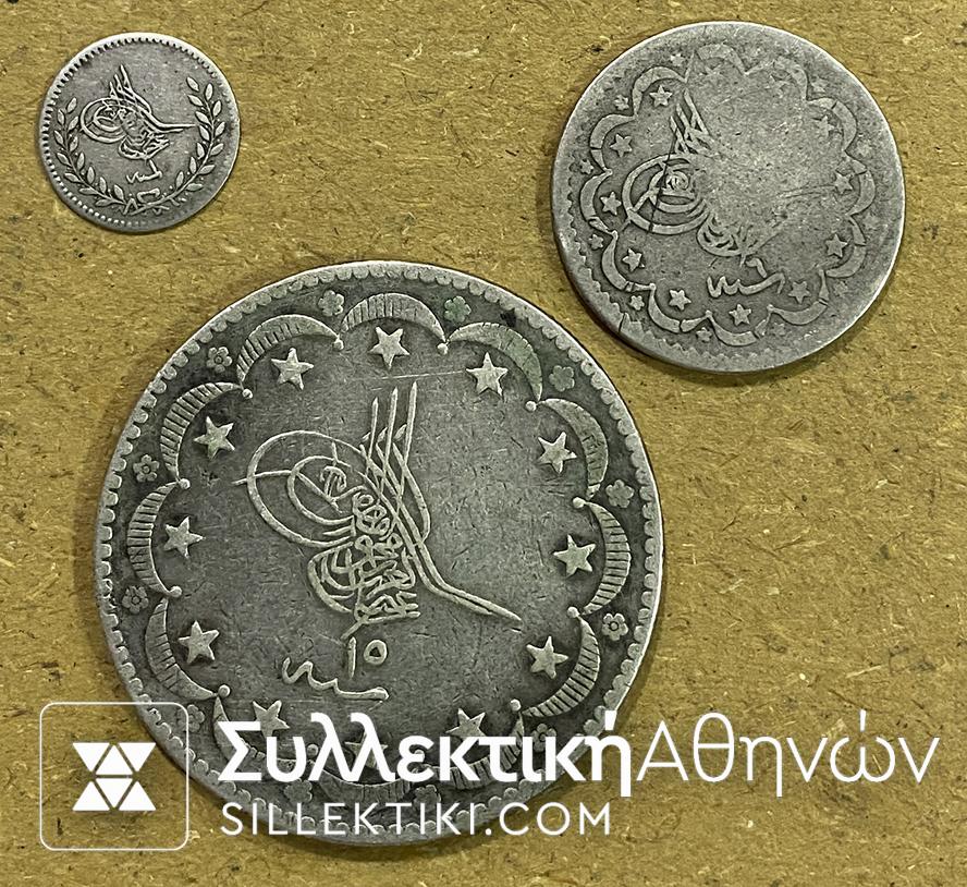 TURKEY 3 Silver Coins 1277 (1860) 5 + 20 Kurush and 20 Para