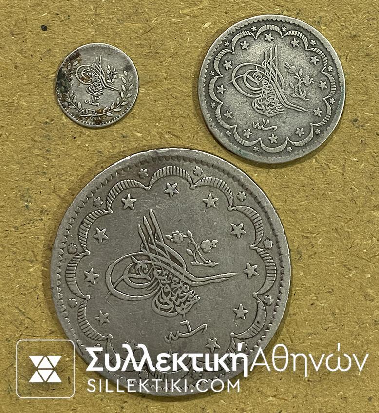 TURKEY 3 Silver Coins -1255 (1839) - 5 + 20 Kurush and 20 Para