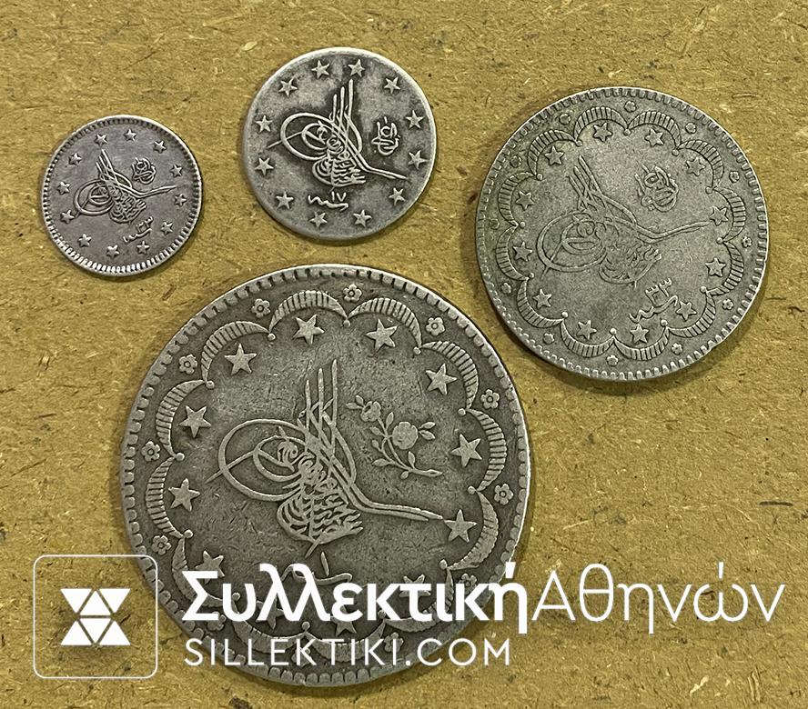 TURKEY 4 Silver Coins -1293 (1876) 1