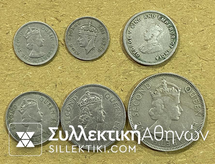 MALAYA BRITSH BORNEO 6 Different coins XF++