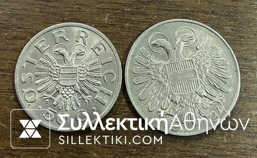 SWEDEN -50 Groschen 1936 and 1 Shilling 1934 AU/UNC