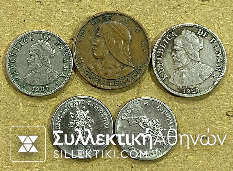 PANAMA 5 Different Coins from 1907 to 1973