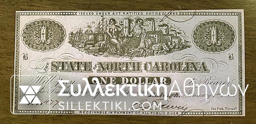 USA state north Carolina ONE DOLLAR 1866 UNC