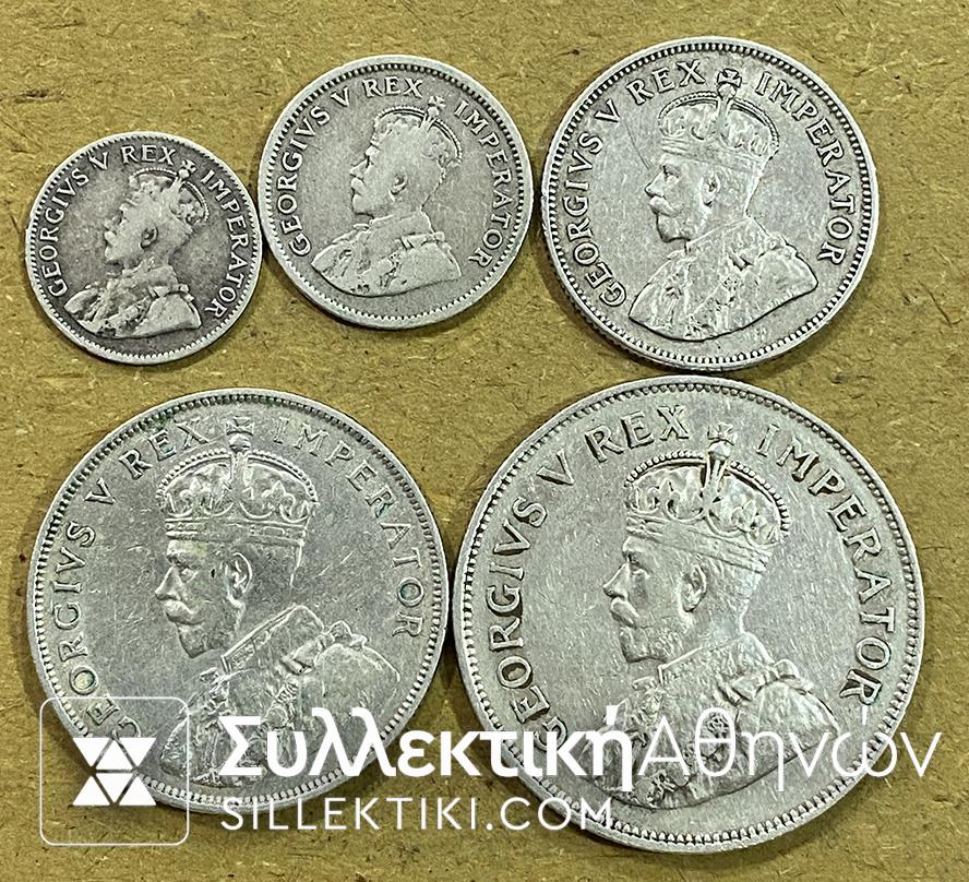 SOUTH AFRICA 5 silver Coins -(3 + 6 D 1933