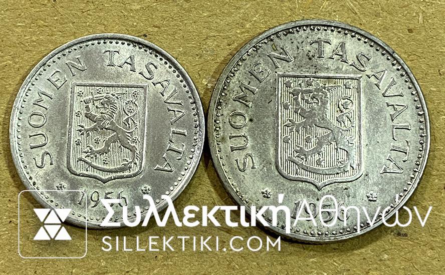FINLAND 100 + 200 Markka -1956 AU/UNC