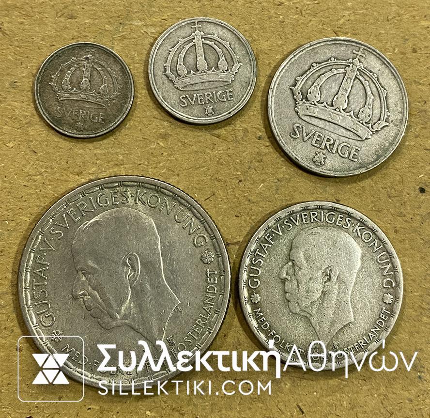 SWEDEN 5 Silver Coins (10