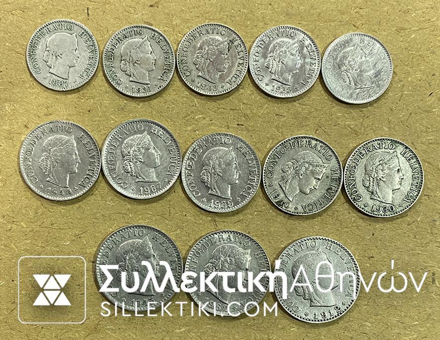 SWITZERLAND 13 Different Coins of 5