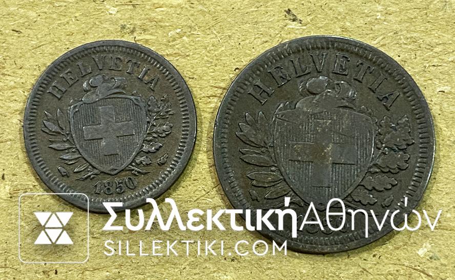 SWITZERLAND .1 + 2 Rappen 1850 XF++