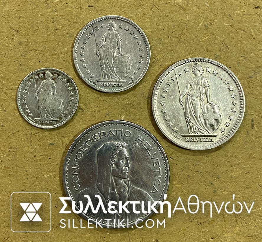 SWITZERLAND 4 Silver Coins