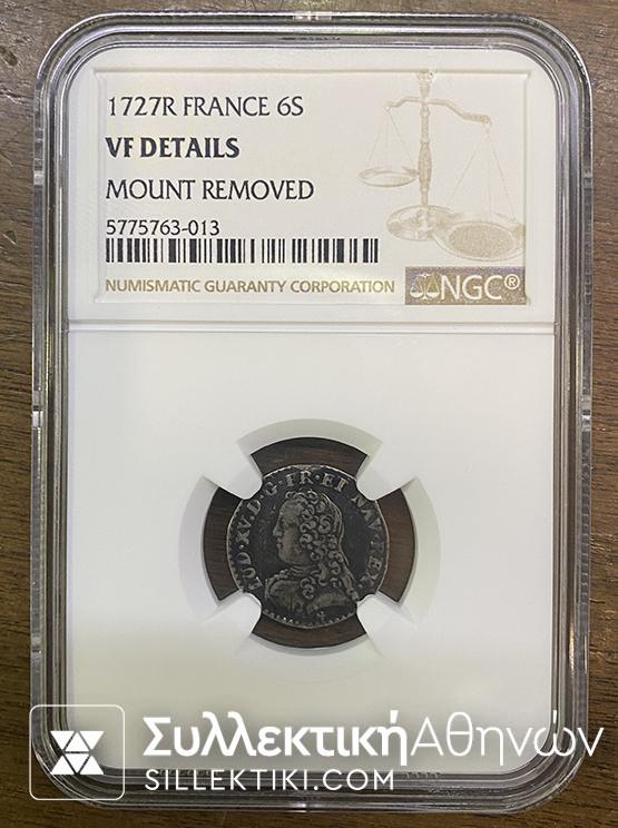 FRANCE 1/20 Ecu (6 Sols) 1727 VF