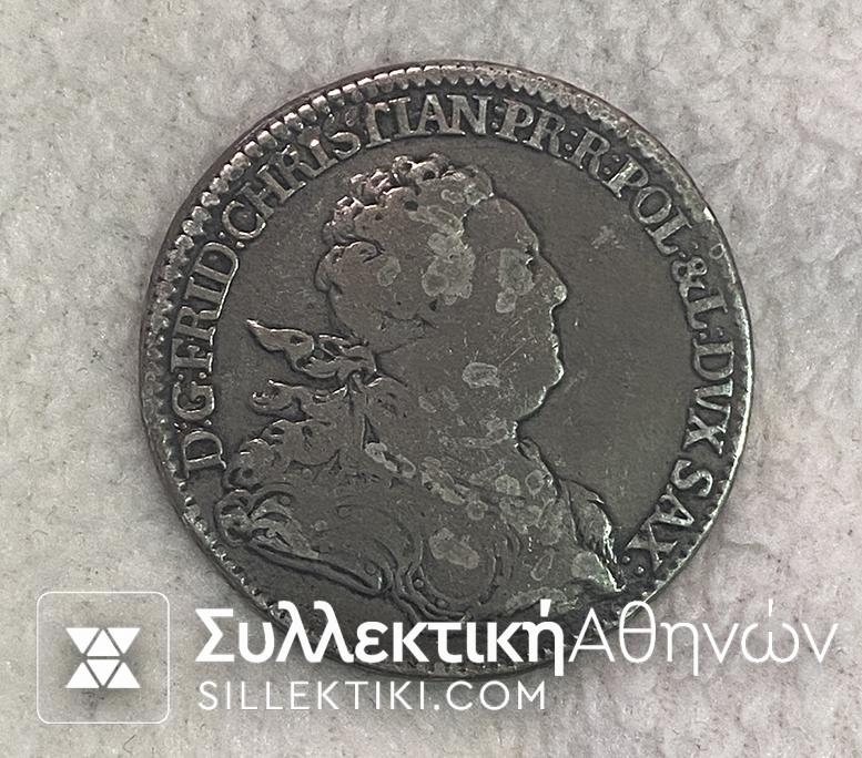 Germany SAXONY 2/3 Thaler 1763 FWoF Friedrich Christian(1763)