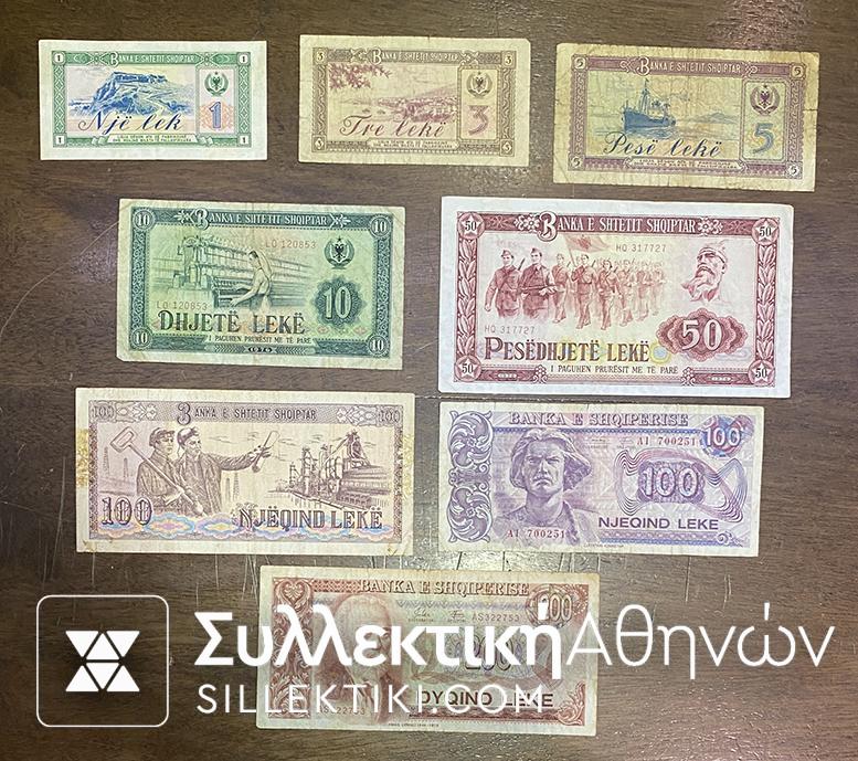 ALBANIA 8 Different Notes Vf to Xf