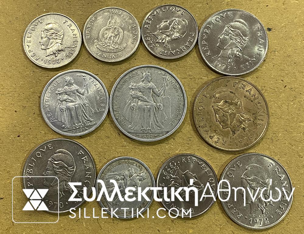 FRANCE COLONIES Lot of 11 Different Coins VF to UNC