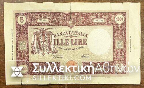 ITALY 1000 Lire -10 /8/1943 VF