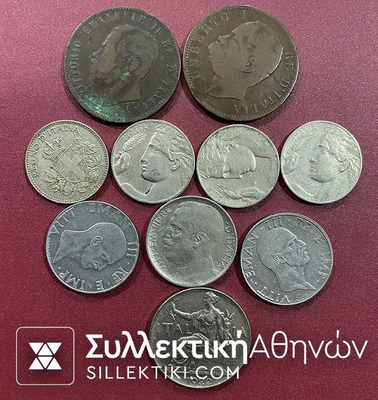 ITALY Lot of 10 Different coins 1867-1941 VF-XF