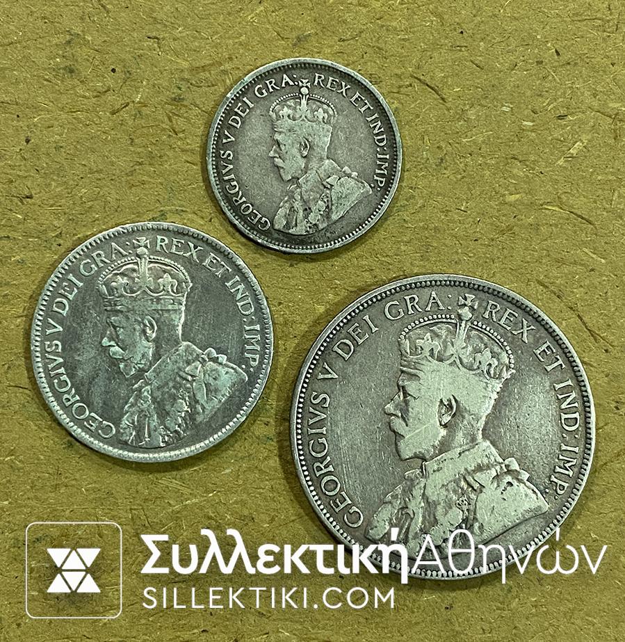 CYPRUS Set (3) Silver coins 1921 VF to XF+