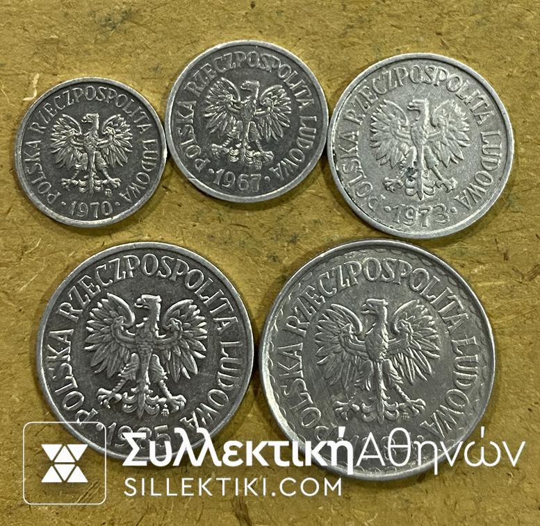 POLAND 5 Different coins ALUMINIUM AU