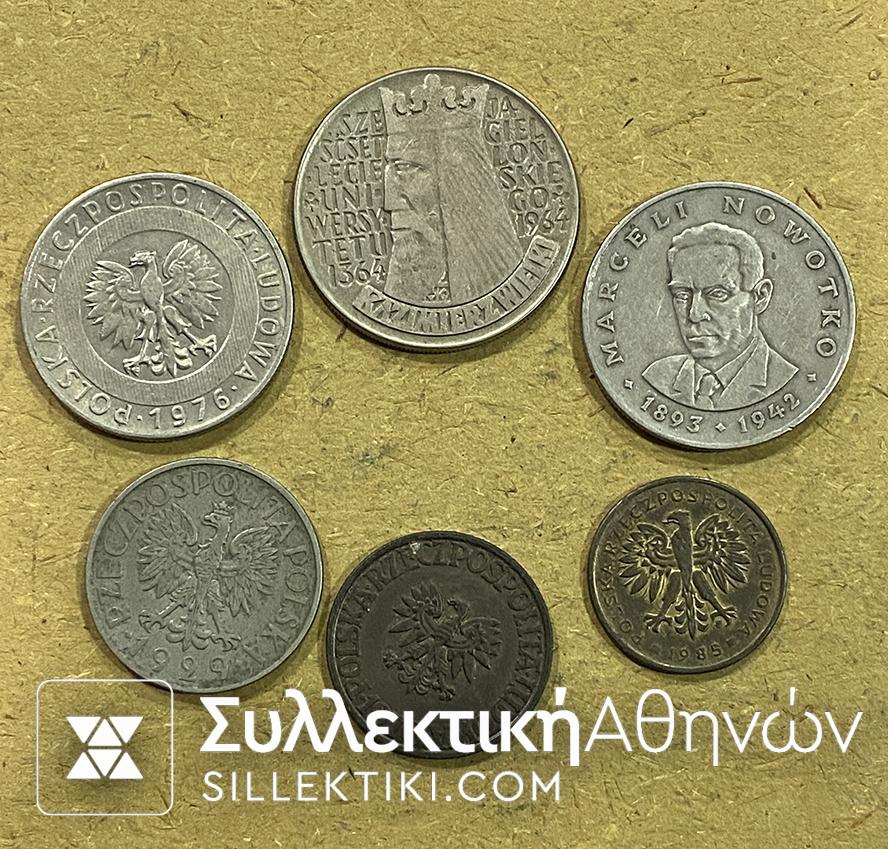 POLAND lot of 6 Different Coins from 1929 to 1985