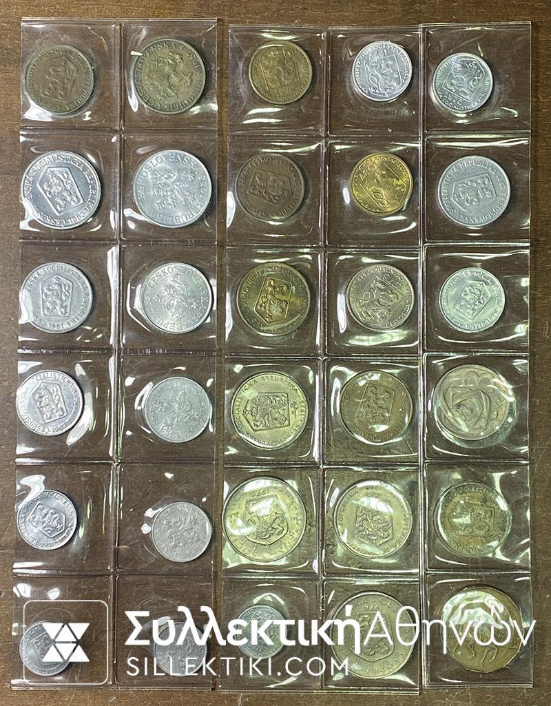 CZECHOSLOVAKIA Collection of 30 Different coins many UNC 60s-80s