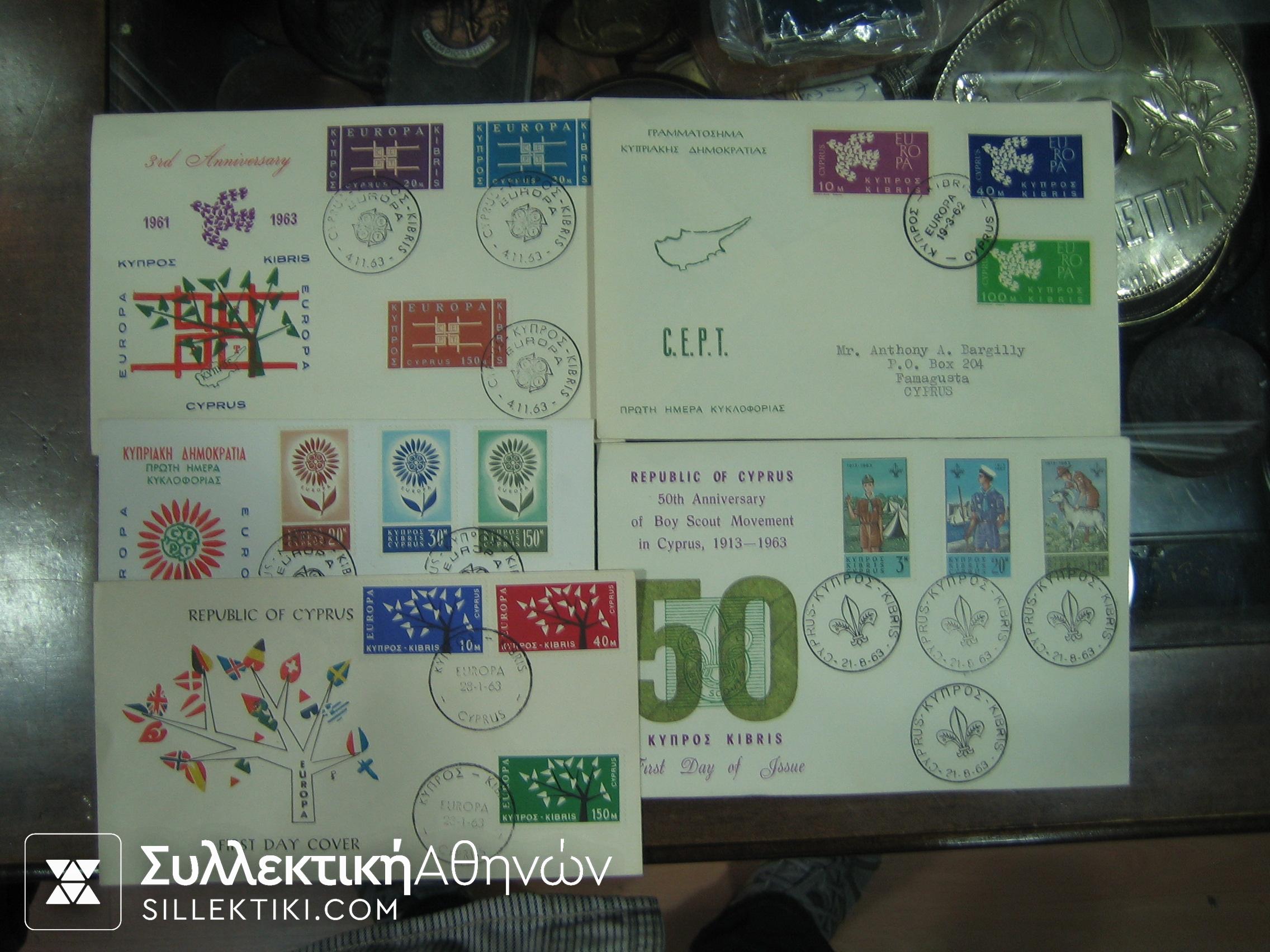 CYPRUS 5 FDC 1962-64