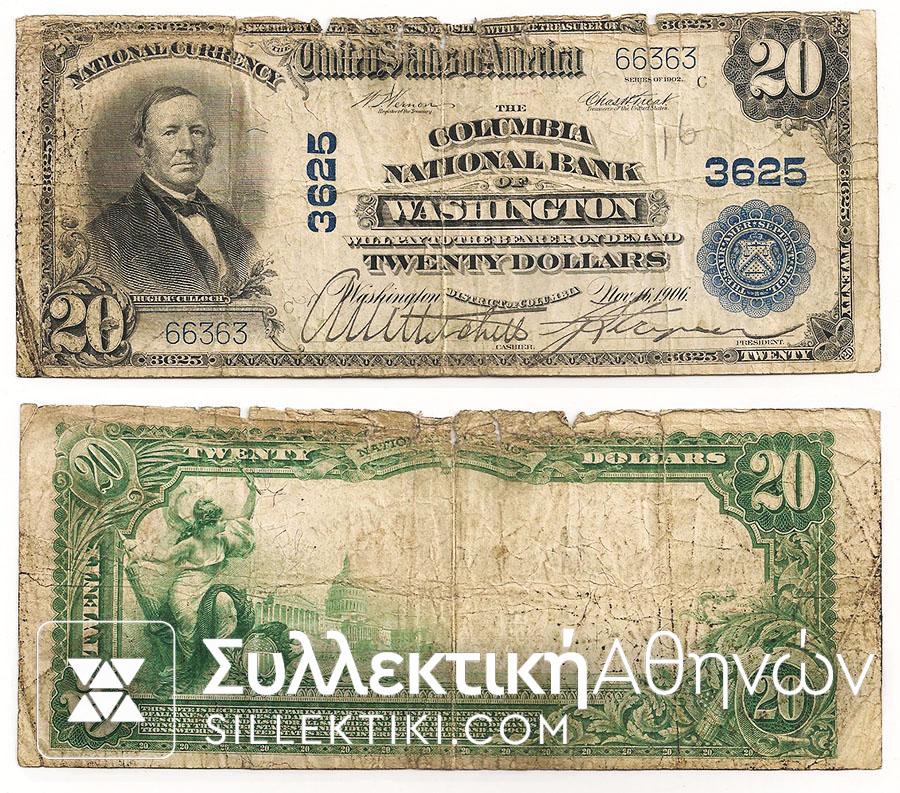 USA 20$ National Loan Exchange Bank Columbia 1906 VG