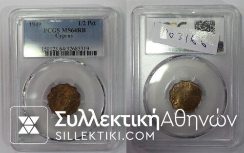 CYPRUS 1/2 Piastre 1949 PCGS MS64RB