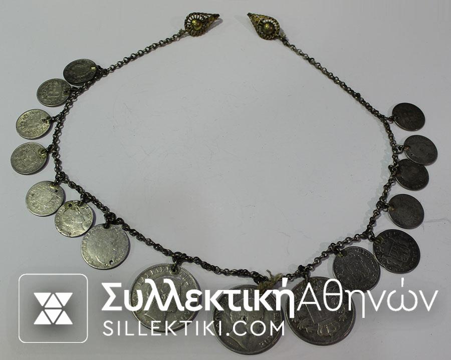 Antique silver jewlery with silver coins