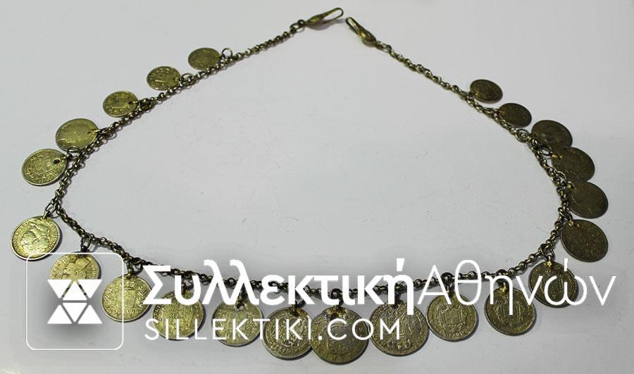 Antique jewlery with 22 gold-plated coins
