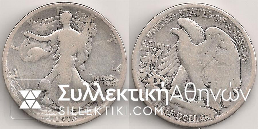 USA 1/2 Dollar 1916 G-VG