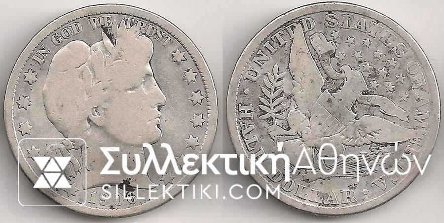 USA 1/2 Dollars 1906D VG