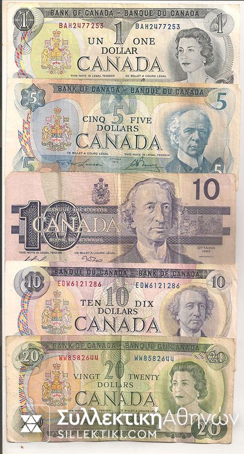 CANADA Lot with 5 banknotes of Canada