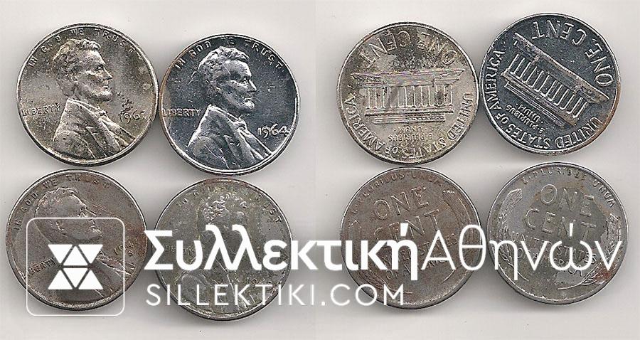USA 4 x Nickel-plated Cents