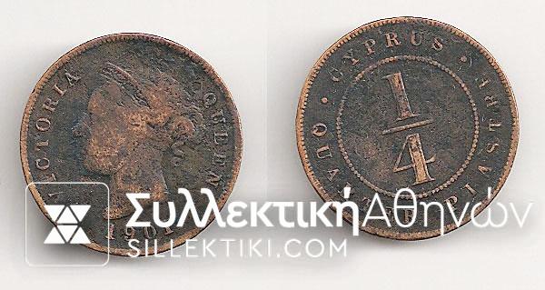 CYPRUS 1/4 Piastra 1901 F