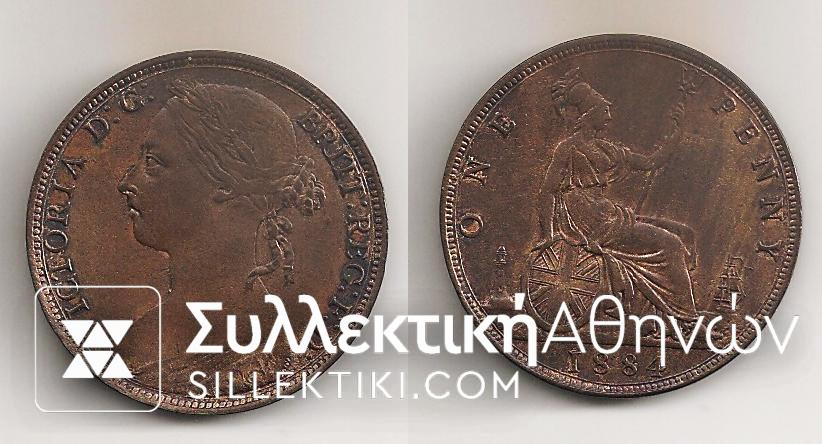 GR. BRITAIN 1 Penny 1884 XF/AU