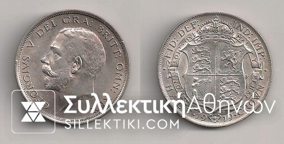 GR. BRITAIN 1/2 Crown 1919 XF+