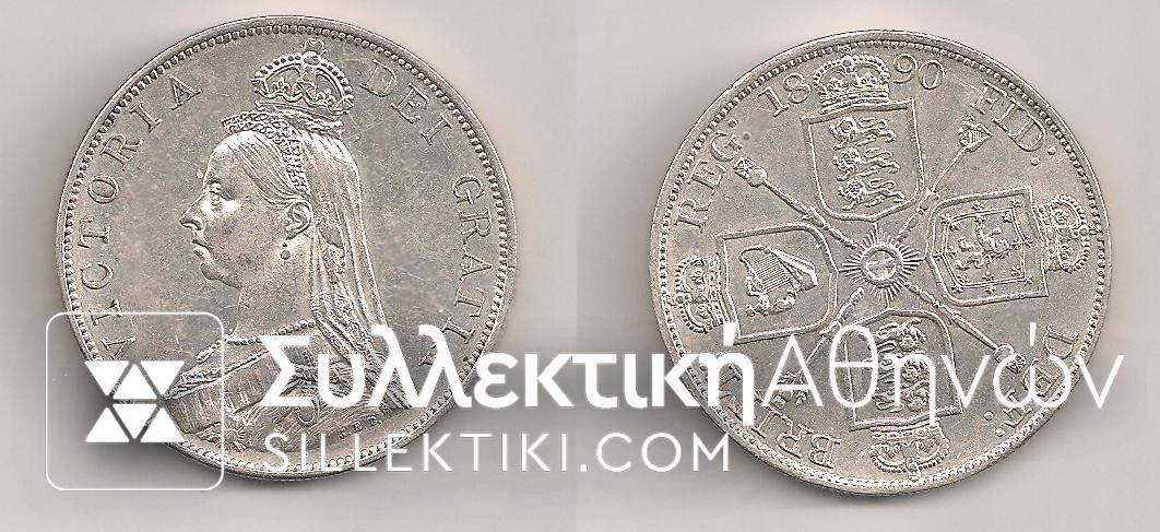 GR. BRITAIN 2 Florins 1890 AU