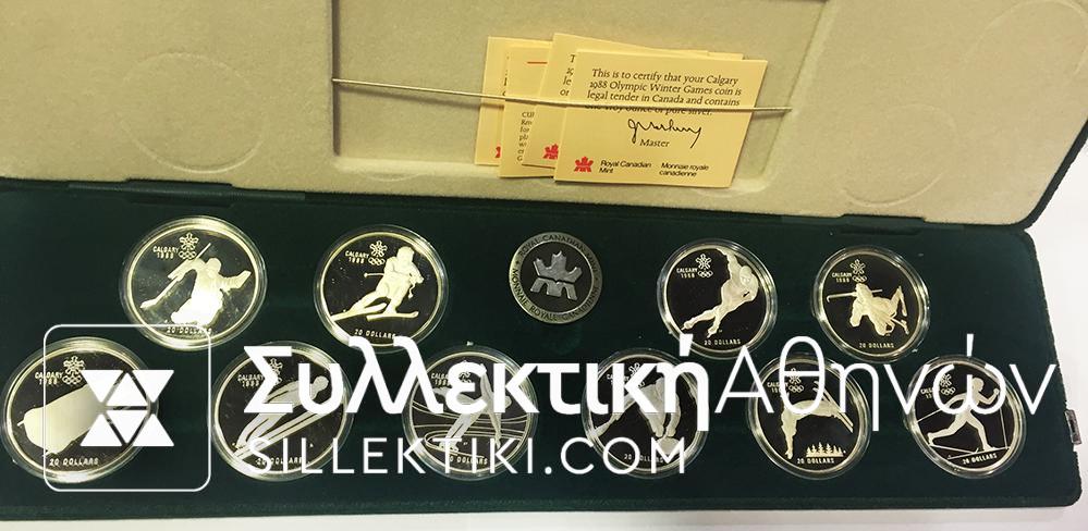 ΚΑΝΑΔΑΣ Κομπλέ σετ 10 Ουγγιές (20δόλαρα) χειμερινών ολυμπιακών αγώνων Proof
