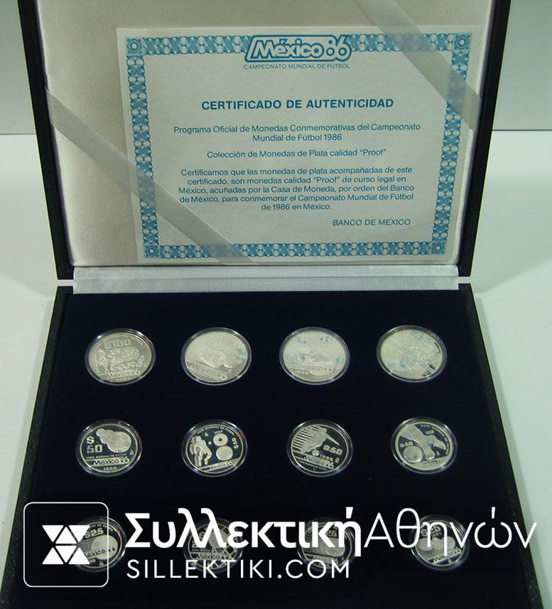 MEXICO Collection of 12 Silver Proof Coins 1986