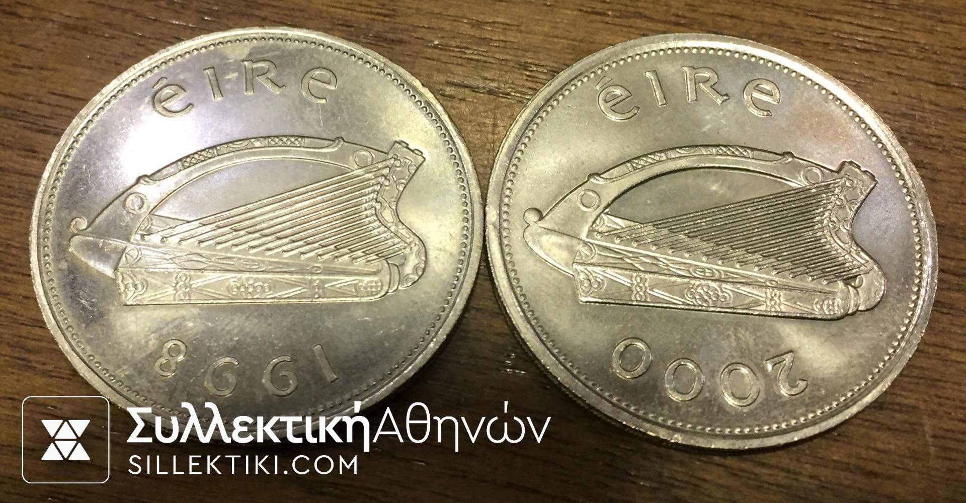 IRELAND 2x1Pound 1998 and 2000 BU